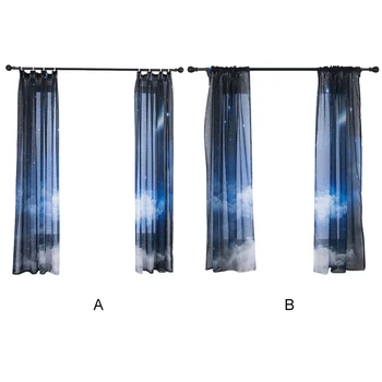 

2 Pieces Window Treatment Curtain Gauze, Bedroom Living Room Starry Sky Printed Sheer Curtains Screens