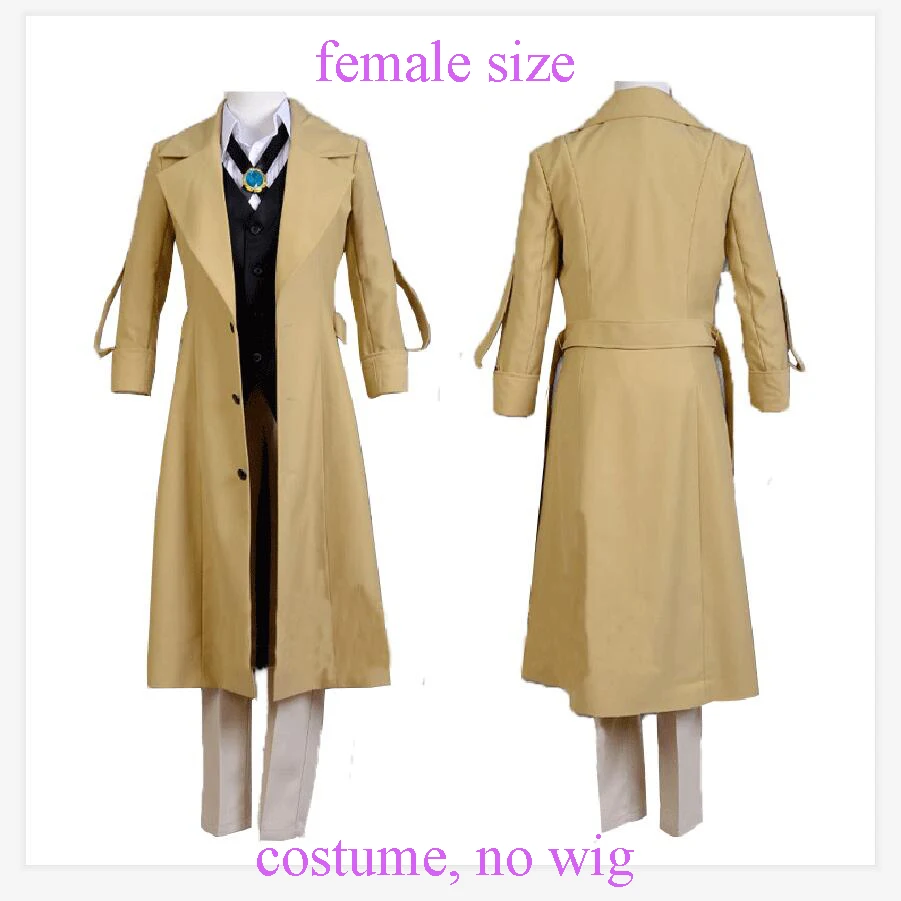 female size costume Банго бродячие собаки Осаму дадзай косплей костюм Тренч аниме для мужчин взрослых Хэллоуин Рождественский костюм куртка жилет брюки жилет - Цвет: female size costume