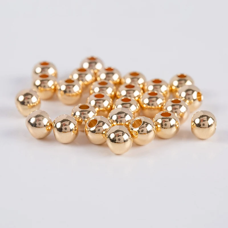 Spacer Beads 18K Real Gold Plating Round Copper Beads For Bracelets Necklace DIY Jewelry Components Making Accessories