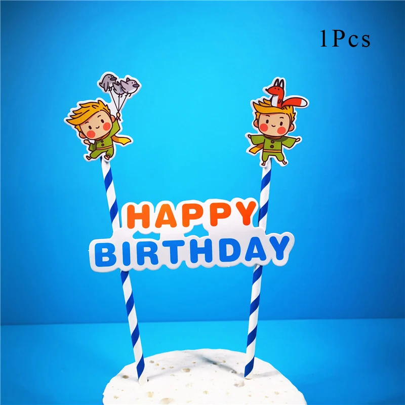 Cake flag x 1 Маленькая тема принца Декоративная скатерть для вечеринки бумажная чашка пластина шапка с рисунком шары для детей Дети День рождения принадлежности - Цвет: Cake flag x 1