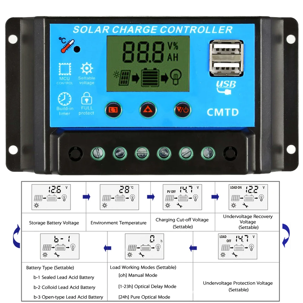 

New 12.6V LCD Solar Charge Controller PWM Charging Regulator for Solar Battery Panel Lithium Battery Lamp Overload Protection