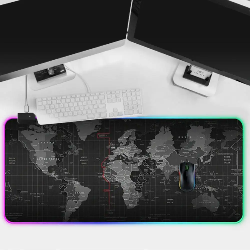 Игровой коврик для мыши RGB Gamer компьютерная карта мира коврик для мыши светодиодный коврик с подсветкой XXL для настольной клавиатуры Компьютерные мыши с подсветкой коврик