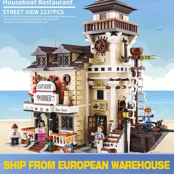 

MOC City Street Building Toys The Boat Hous Diner Model Building Blocks Bricks Fit 16050 Assembly Toys As Kids Christmas Gifts