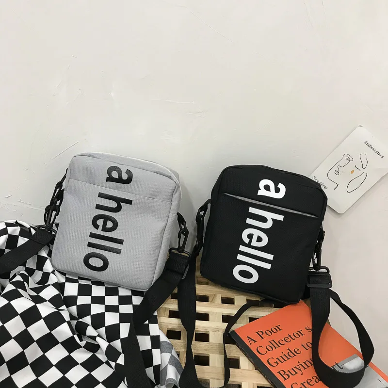 

Korean-style Canvas Bag WOMEN'S Single-shoulder Bag Simple Casual Students Lettered Shoulder Square Sling Bag Mobile Phone Bag F