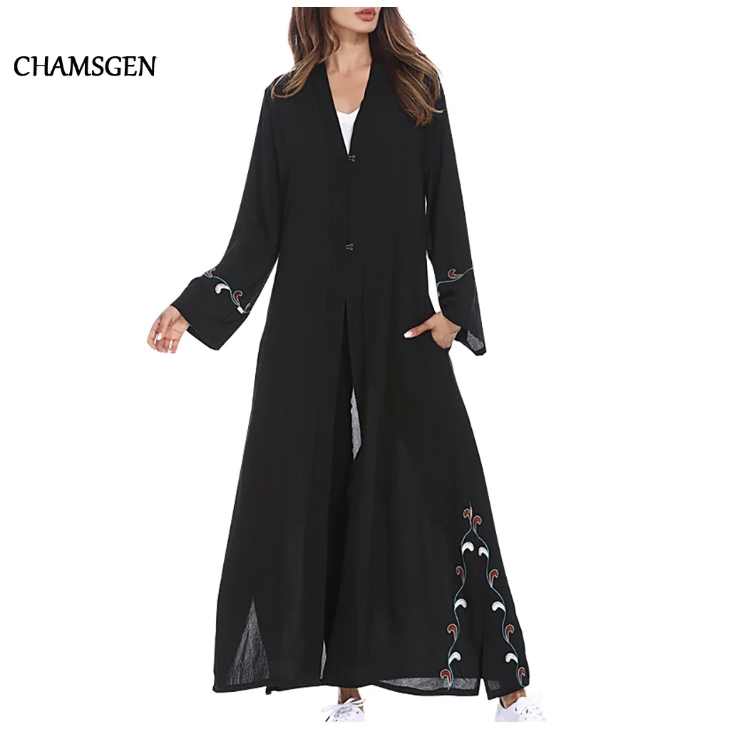 Мусульманское Макси Платье с цветочной вышивкой женское платье Abaya Дубай 2020