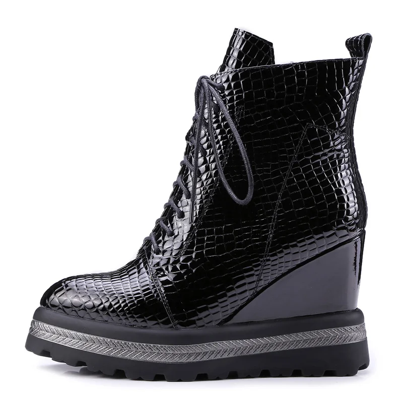 NEW dropship Cow Leather New Fashion Ankle Boots Woman Shoes Lace Up Wedge 9cm High Heels Boot Female Shoes Woman NEW dropship Cow Leather New Fashion Ankle Boots Woman Shoes Lace Up Wedge 9cm High Heels Boot Female Shoes Woman