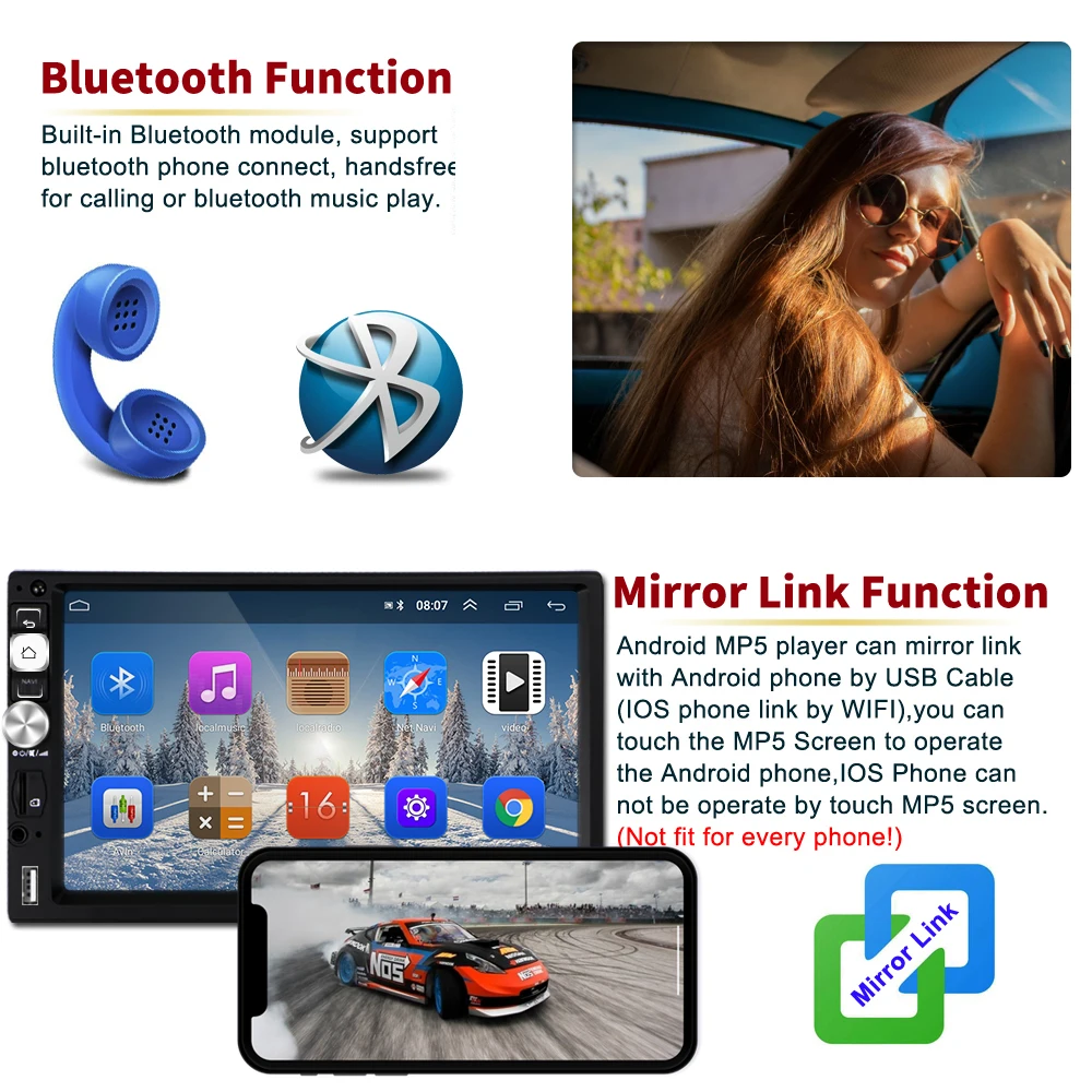 Podofo 2din автомобильный мультимедийный плеер Andriod 8,1 gps Bluetooth Навигация Аудио Стерео Wifi RDS для Volkswagen golf toyota kia Универсальный