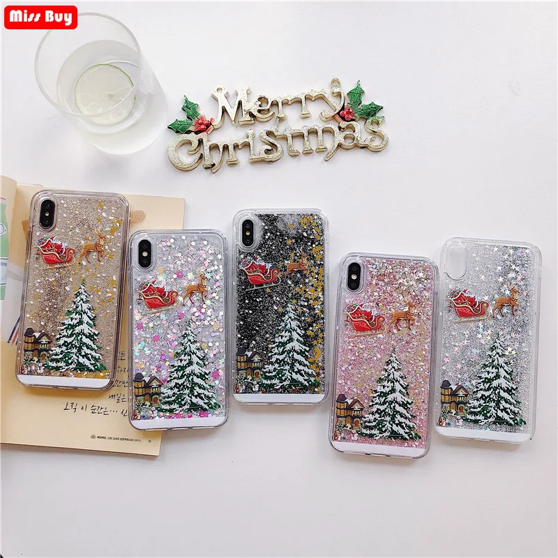 Glitter Liquid Christmas tree Case For iPhone 6 6s 7 8 Plus 5 5S SE X XS Max XR XSMax Coque Quicksand Hard PC Capa ChristmasGift |