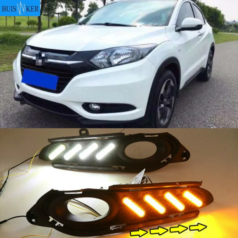 

Для Honda HR-V HRV Vezel 2014 ~ 2018 без ошибок дневные ходовые светильник светодиодный DRL Противотуманные фары дальнего света стайлинга автомобилей