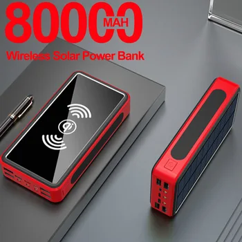 

80000mAh Qi Wireless Solar Power Bank Mobile Charge Power 4usb Charger 9V4A External Battery Bank for Iphone Samsung Xiaomi