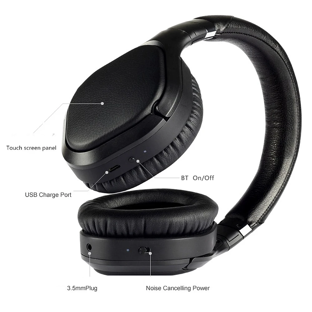 Active Noise Canceling Headphones Bluetooth 5.0 Wireless Headset with Microphone Adjustment Headband for iOS Android Smart Phone