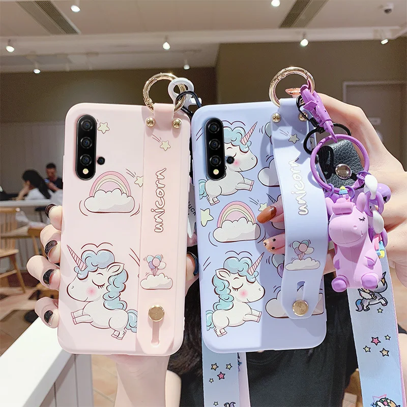 

Cartoon Cute Unicorn Phone Case Suitable For IPhone 11 Pro XS Max XR 7 8 6S Plus Fashion Wrist Strap Silicone Back Cover