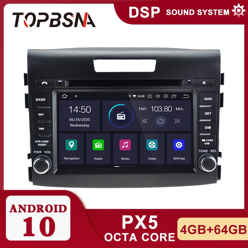 Автомобильный DVD мультимедийный плеер TOPBSNA Android 10 для Honda CRV CR V 2012 2016 GPS навигация 2