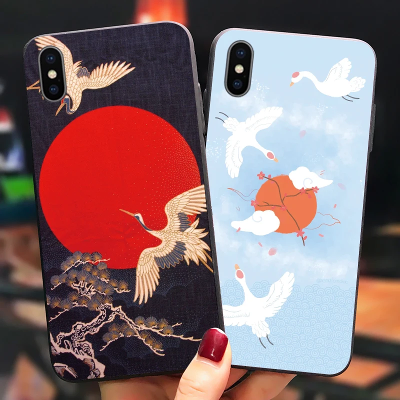 For Huawei p smart z plus case p8 p9 10 20 30 lite pro coque huawi Y7 Y6 Y9 2019 prime 30lite caracasa capa Japanese crane | Мобильные