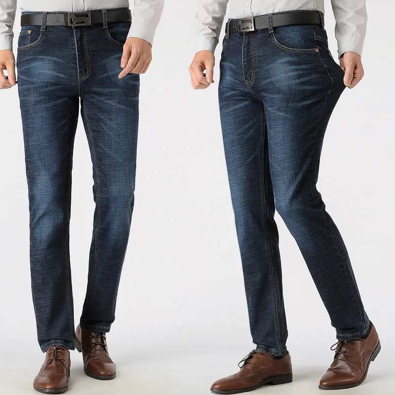

Autumn & Winter Middle-aged MEN'S Jeans Men's Large Size High-waisted Elasticity Straight-Cut Dad Long Pants Winter
