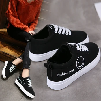

Women Canvas Shoes Summer/Autumn Flats Women Canvas Shoes Classic Lace Up Smiley Face Walking Fashion Women Sneakers