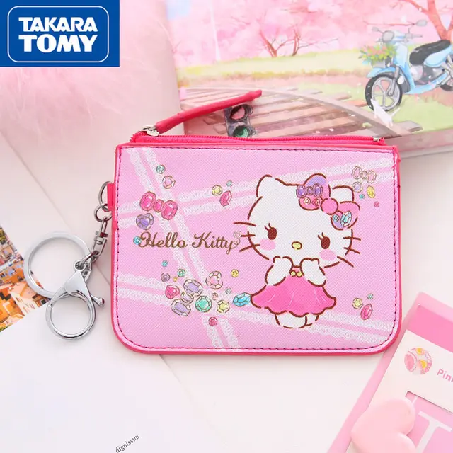 TAKARA TOMY cute cartoon Hello Kitty portable card holder simple female student keychain coin purse one ultra-thin 1