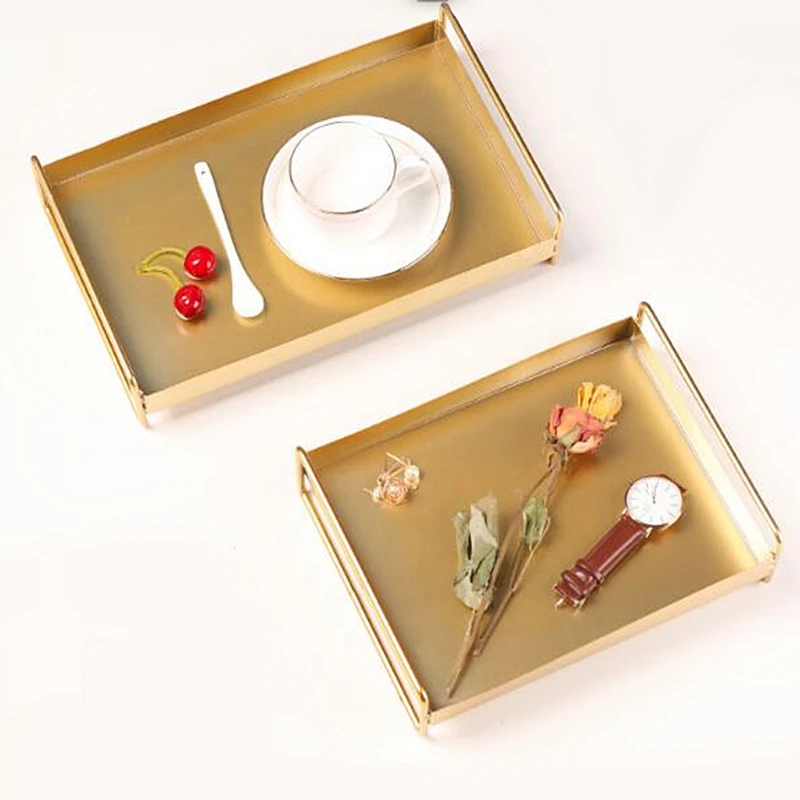 

1Pc Nodic Golden Square Storage Tray Desktop Tea Pot Holder Snack Cosmetics Sundries Organizer