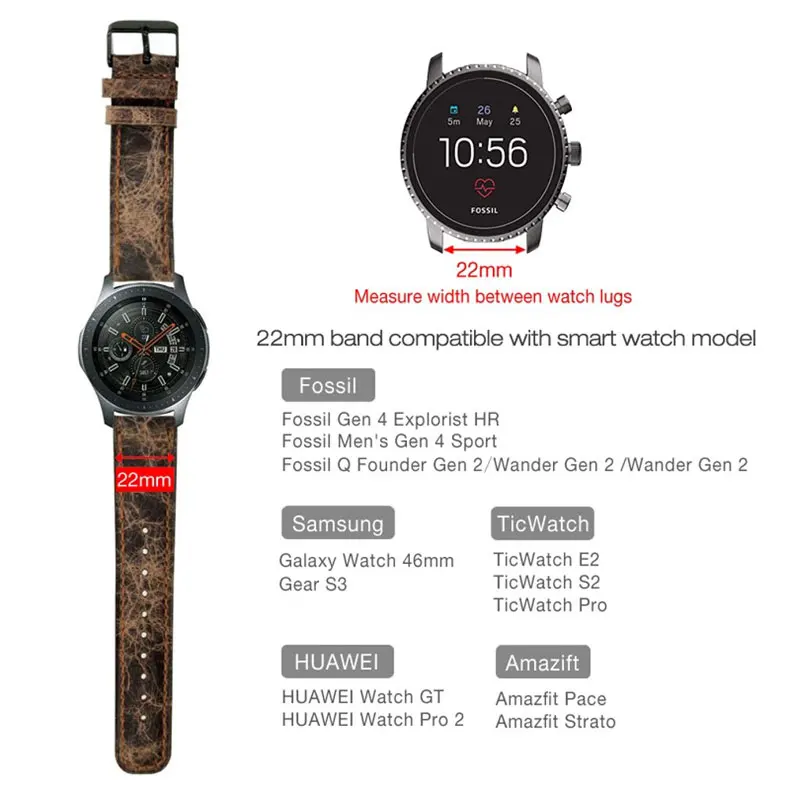 22 мм ремешок из натуральной кожи для samsung gear S3 Frontier Galaxy Watch 46 мм huawei watch gt 2 ремешок Amazfit GTR 47 мм браслет