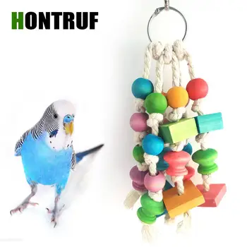 

Small and Medium Natural Wood Parrot Bite Toy Cotton Rope Toy Bird Toy Pet Toy Bird Cage Accessories