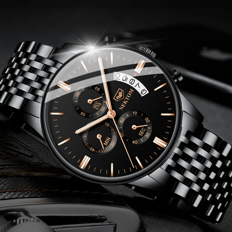 NEKTOM Relogio Masculino мужские часы хронограф светящийся мужской модный Повседневный Топ бренд класса люкс из нержавеющей стали наручные часы