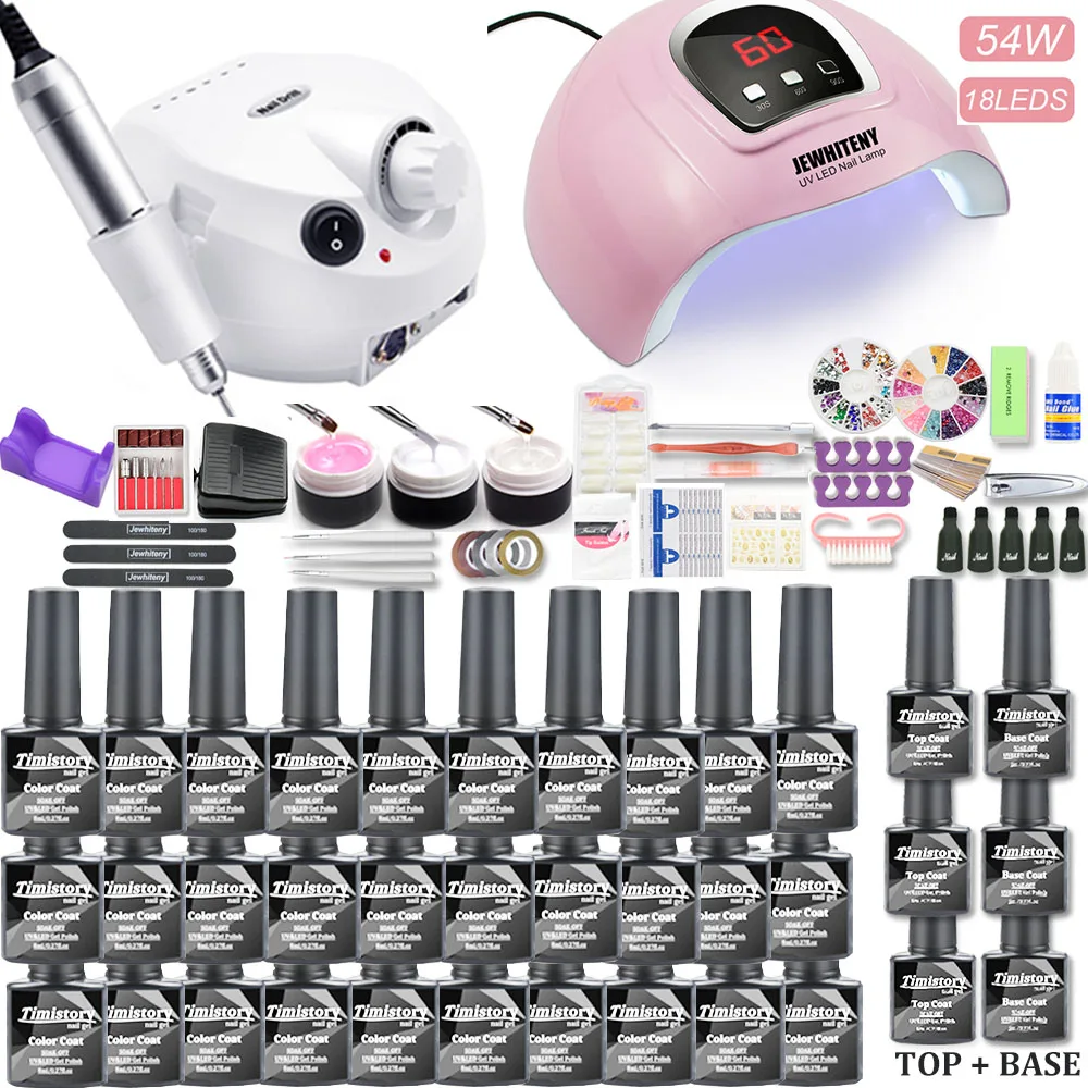 Manicure Set With UV Led Nail Lamp 120W/54W Nail Set 30/20 Color UV Gel Nail Polish Kit Sets Tools Set With Nail Drill Machine