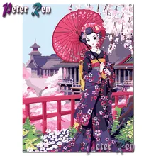 5d Diamond Painting full Square\Round Rhinestone diamond Embroidery Mosaic Kimono girl with flowers pictures art Home Decoration