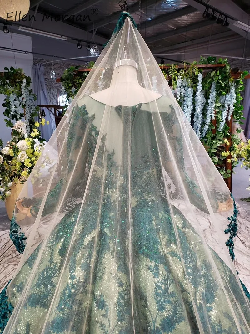 Vestidos De Novia мусульманское темно-зеленое свадебное платье Vinatge с длинными рукавами, с кружевными бусинами, длина до пола, блестящие свадебные бальные платья