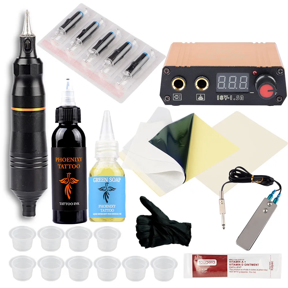 

Professional Tattoo Pen Kit Rotary Machine Set LCD Power Supply Permanent Ink Pigment Body Art Makeup Complete Rotary Pen Set