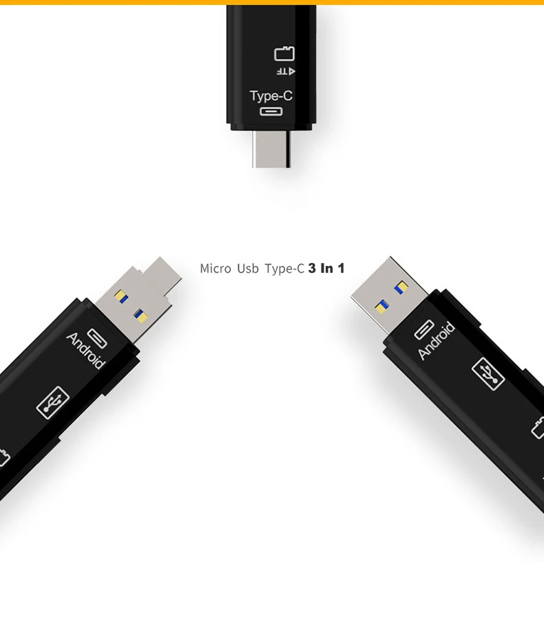 Bakeey 3 в 1 OTG type C и micro USB и USB Кардридер высокоскоростной USB2.0 Универсальный OTG TF для Android Компьютерный удлинитель головной убор