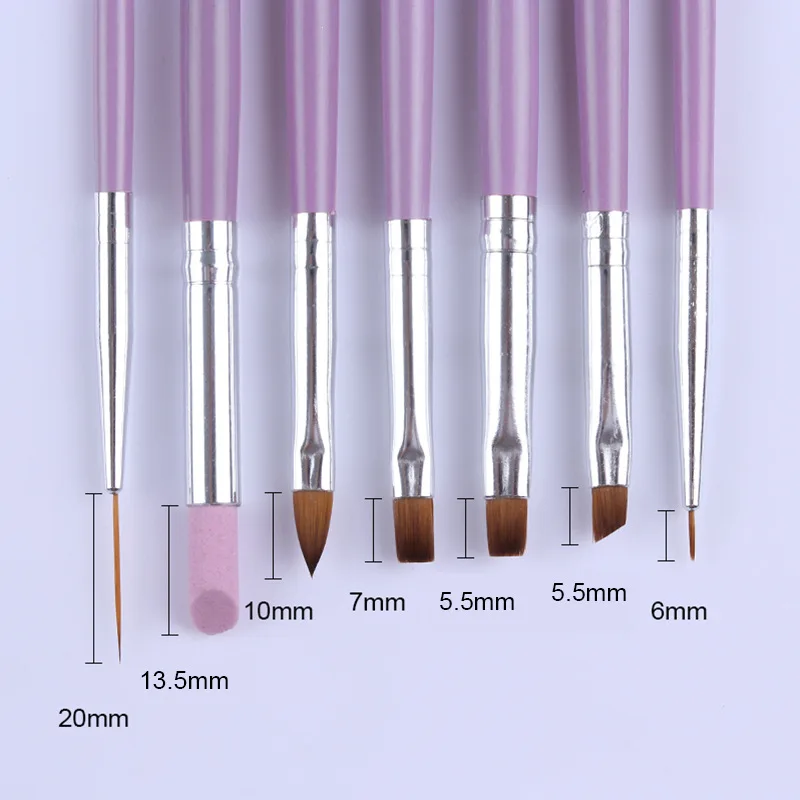 7 PCS Combination Nail Art Brush Set French Liner Dotting Acrylic Builder Flat Crystal Painting Drawing Carving Pen For Gel 5