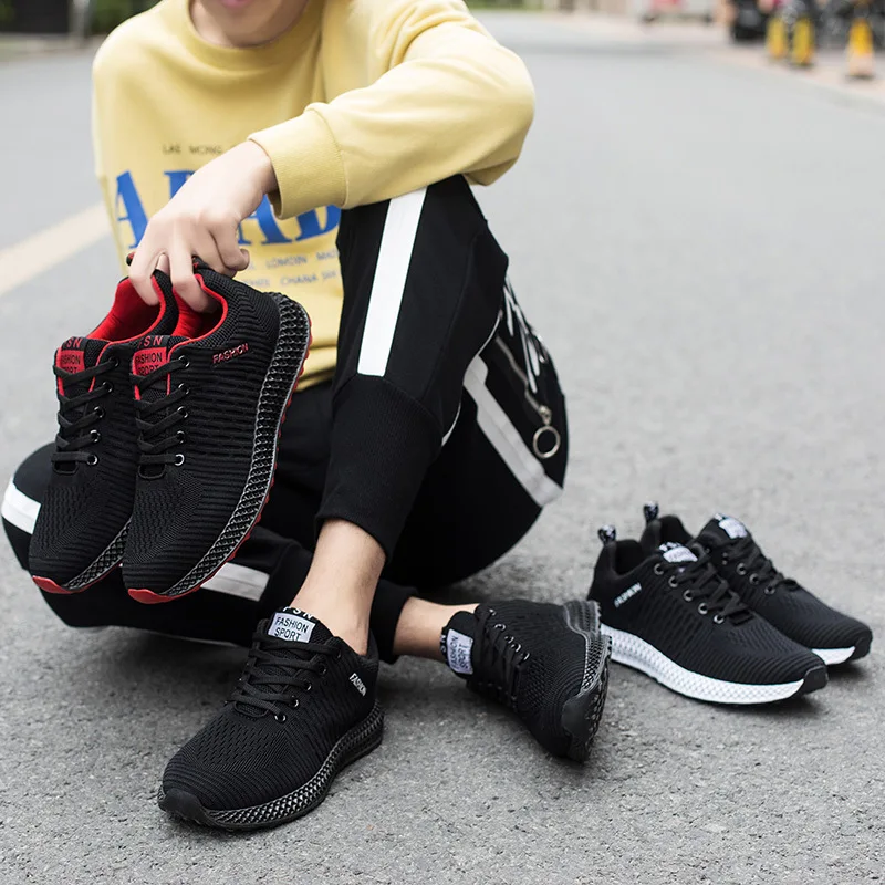 

Fly Woven Athletic Shoes Men's Korean-style Trend Low Top Mesh Running Shoes 2019 New Style Fashion Students Breathable Casual S