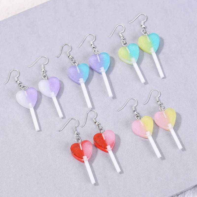 1pair Women Earring Resin Craft Candy Lollipop Bff Friendship Drop Earrings For Women Children Jewelry