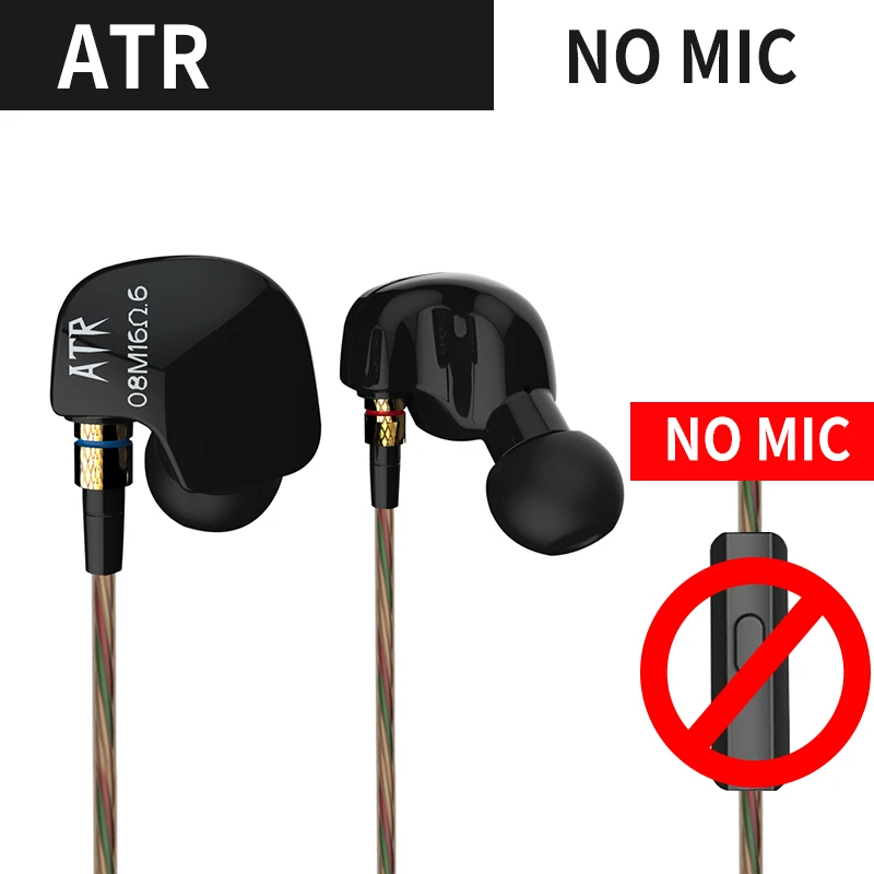 KZ ATE ATR HD9 Динамический драйвер HiFi спортивные наушники с микрофоном в ухо наушники - Цвет: ATR no mic