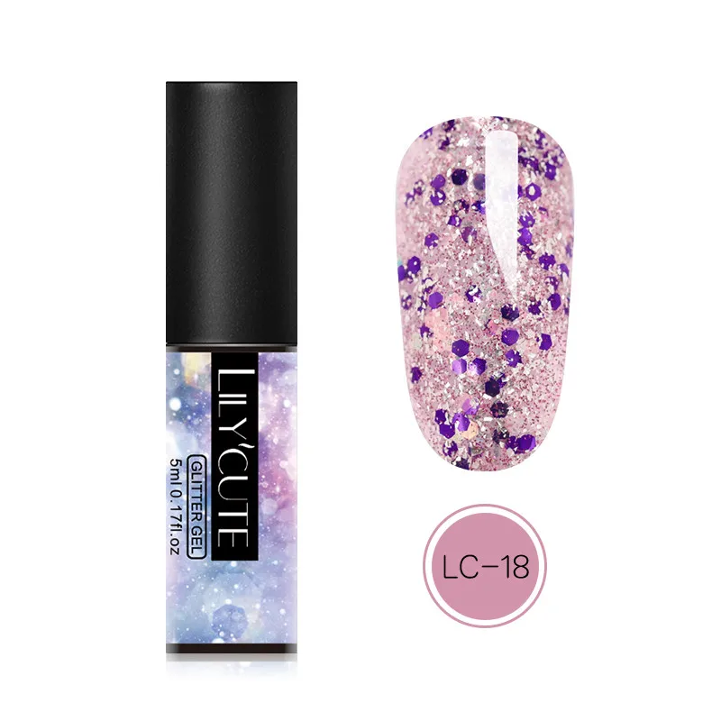 glitter LC-18 LILYCUTE 5 мл Блестящий Гель-лак для ногтей голографические Блестки для ногтей гель замочить от УФ-гель для дизайна ногтей лак для маникюра - Цвет: glitter LC-18