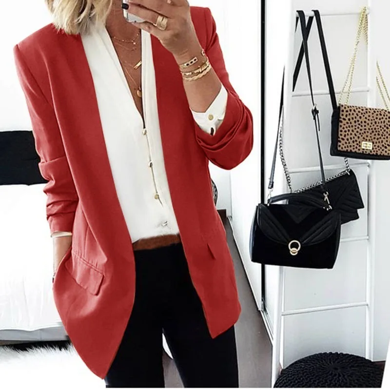 

Fashion Long Sleeve Slim Office Blazer Mujer 2019 Autumn Casual Thin Blazers Women Suit Jackets Pink Coat Plus Size Blazers