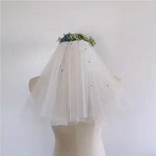 Свадебная фата с бисером и кристаллами, короткая, с расческой, многослойная, тюль, фата невесты, белая, цвета слоновой кости, Женская фата невесты,, аксессуары для свадьбы