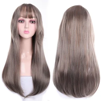 

Dancer Series Long Straight Synthetic Wig Hair Temples Lengthened Mixed Aoki Flax Ash Wigs for Women Middle Part Nature Wigs
