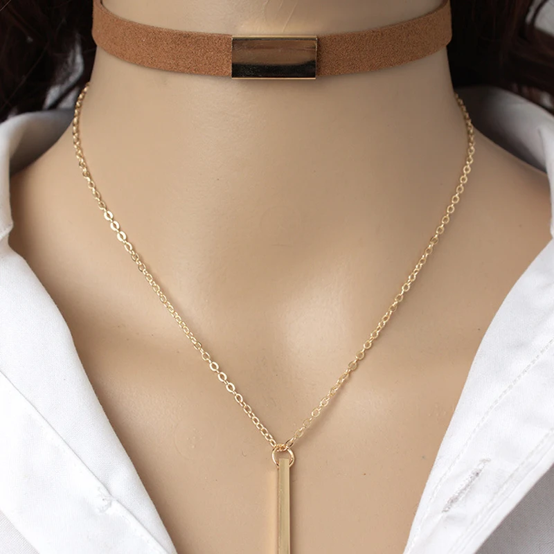2021 New Black Velvet Choker Necklace Strip rope Chain Bar Square tube strip Chocker Women collar mujer collier femme ras du cou