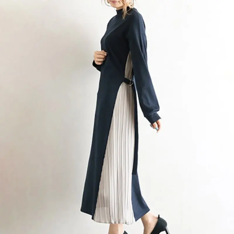 Женское платье-рубашка корейское трикотажное платье из двух частей с длинным