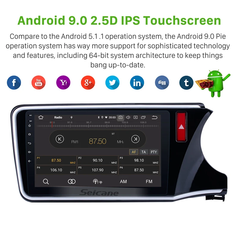 Best Seicane Android 9.0 Car Radio Multimedia for 2014 2015 2016 2017 HONDA CITY GPS Navi Unit Right Hand Driving Mirror Link 1