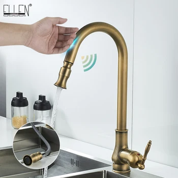 

ELLEN Touch Control Kitchen Faucets Pull Out Antqiue Bronze Kitchen Mixer Tap Crane Sensor Faucet Hot Cold Water EL902B