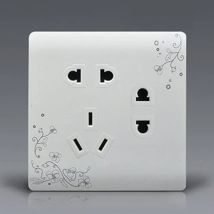 

Fashion Wall Electrical Socket 7 Hole Power Outlet Brief White Art Flower Pattern Panel AC 110~250V