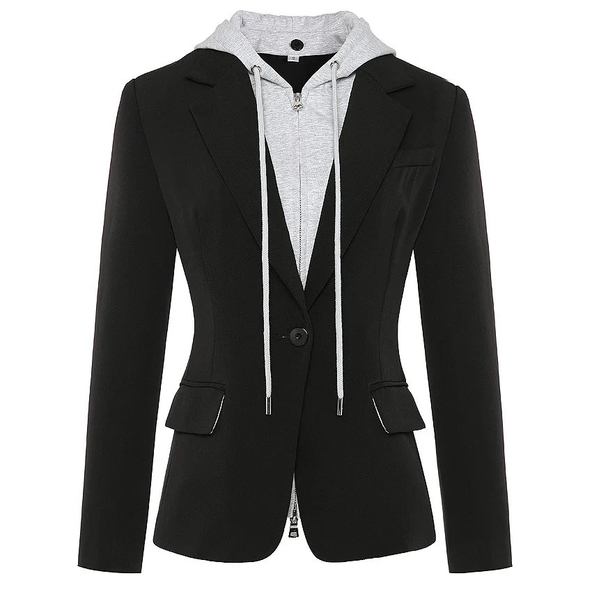 

2019 Europe And America Hot Selling Women's Small Coat Casual One-Button Slim Fit Cool Deconstructable Zipper Hooded Suit