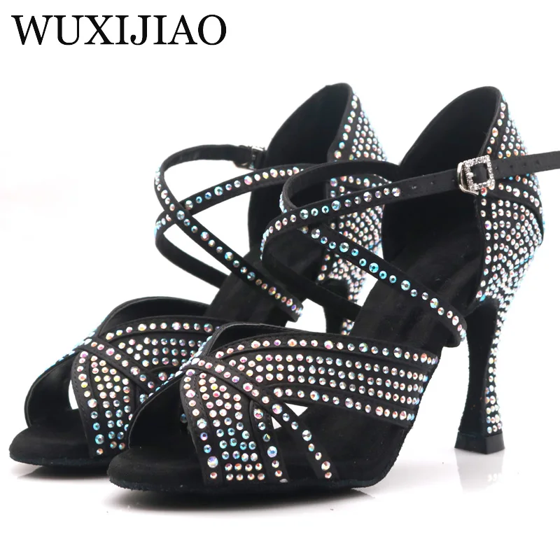 WUXIJIAO Brand Women's Ballroom Dance Latin Dance Shoes Salsa Dance Sandals 8.5/9/7.5CM High Heels