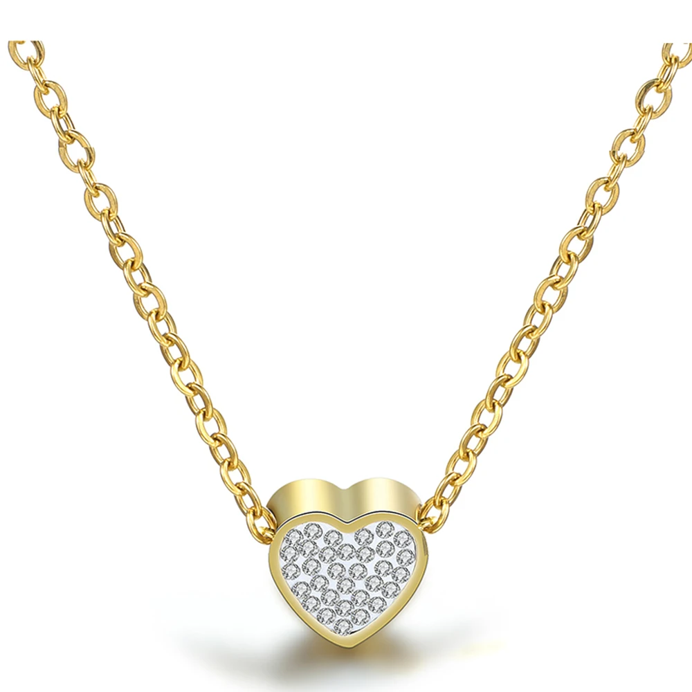 Новая модная подвеска в виде сердца, ожерелье с кристаллами, женское ожерелье из нержавеющей стали, ювелирные изделия для девочек - Окраска металла: gold
