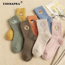 Осень/Зима Модные махровые носки, японский стиль, милые женские носки с вышивкой из мультфильмов, теплые, подарок любимому