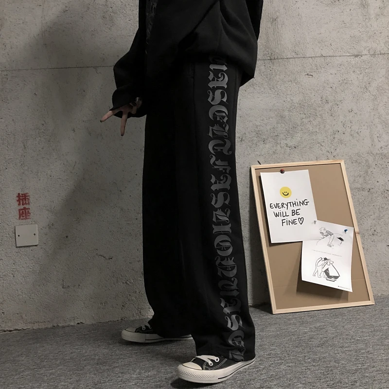 Прямые широкие брюки с высокой талией, новые Капри harajuku, Повседневная Свободная Женская одежда, Корейская Длинная женская одежда черного цвета