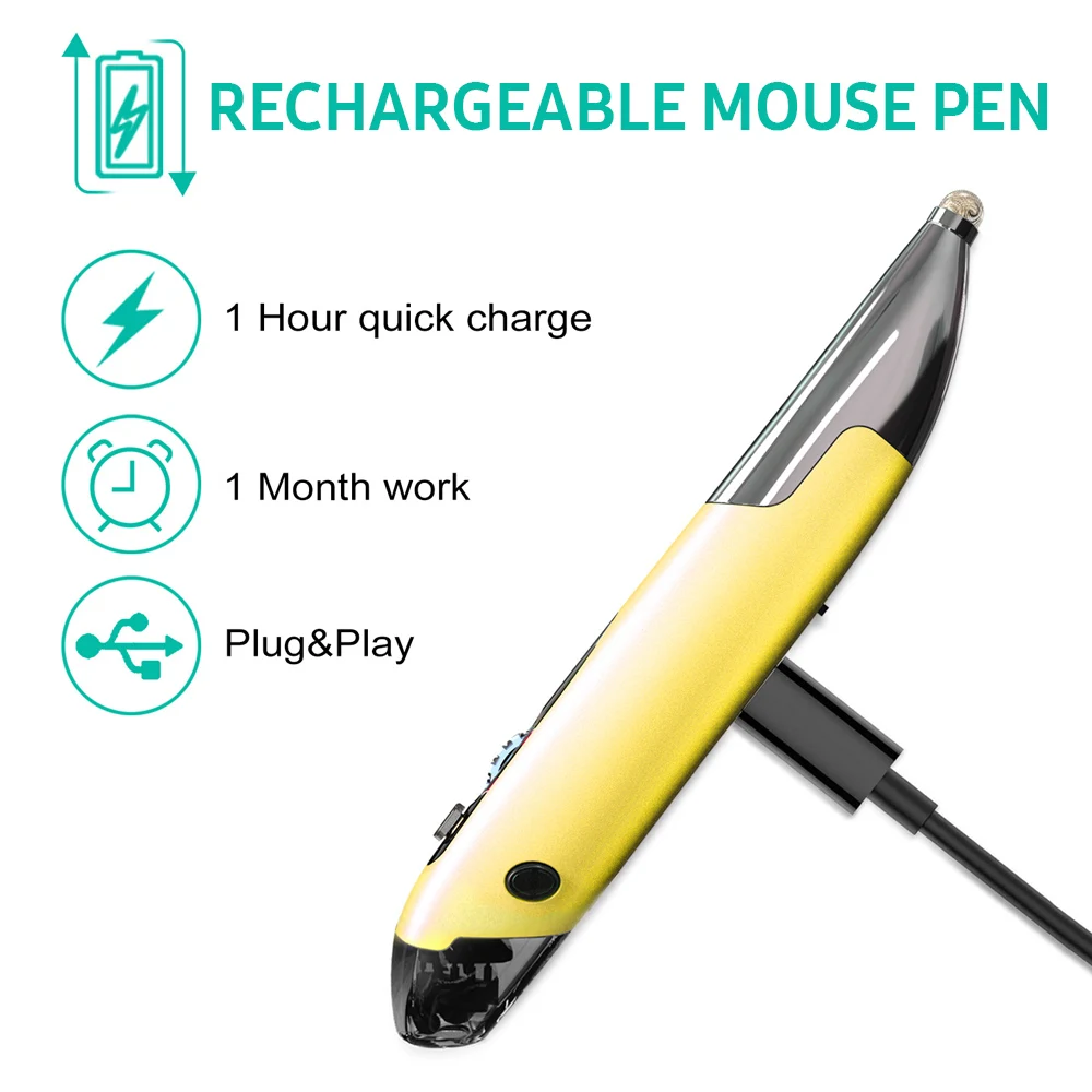 2.4GHz Optical Pen Mouse Left & Right Hands Rechargeable Wireless Optical Pocket Pen Mouse Wireless Dual Right Keys