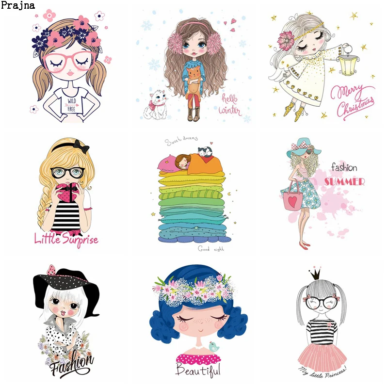 Prajna DIY Fashion Girl Heat Transfer Vinyl Cartoon Iron On For Clothing PVC Butterfly Flower Applique Sticker | Дом и сад